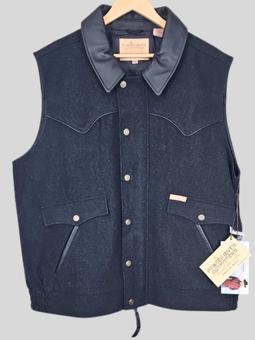 NWT Powder River Outfitters Wool Heather Vest XXL Leather Collar Western Cowboy